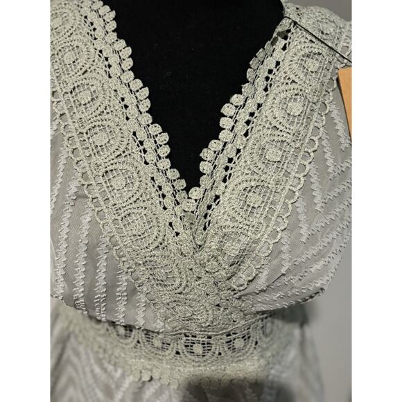 NEW Babydoll Sage Dress Mini Boho Whimsy Fairy Lace Mini Dress Size S Lace - Picture 3 of 8